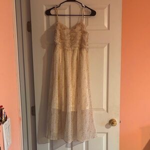 Floral Maxi Dress - Cream with Red, Green, and Brown Accents